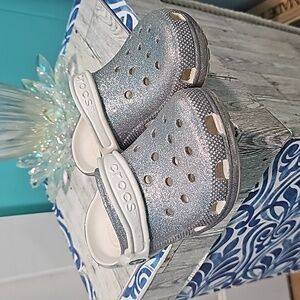 Crocs silver sparkle and white